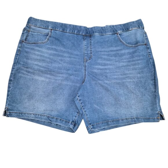 Terra & Sky Pants - Terra & Sky Women's Plus Denim Shorts Bermuda 4X Pull On Stretch High Rise Blue